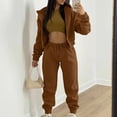 thumbnail image 2 of Vest Sets Women 2 Piece Outfits Women's Casual Tracksuit Autumn And Winter Top Vest Pant Set Fashionable Solid Color Zipper Hooded Sweatshirt Pants Casual Three Piece Set Ski Suit Suits for Brown XXL, 2 of 5