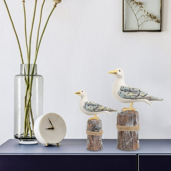 MERRYHAPY 2pcs Assorted Color Wooden Nautical Bird Figurines Home Decor Artistic Coastal Style Decoration 11.6×7.1×3in