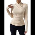 thumbnail image 1 of Camiseta de Larga con Cuello Alto Fruncido para Mujer, Camiseta y Ajustada Albaricoque S, 1 of 10