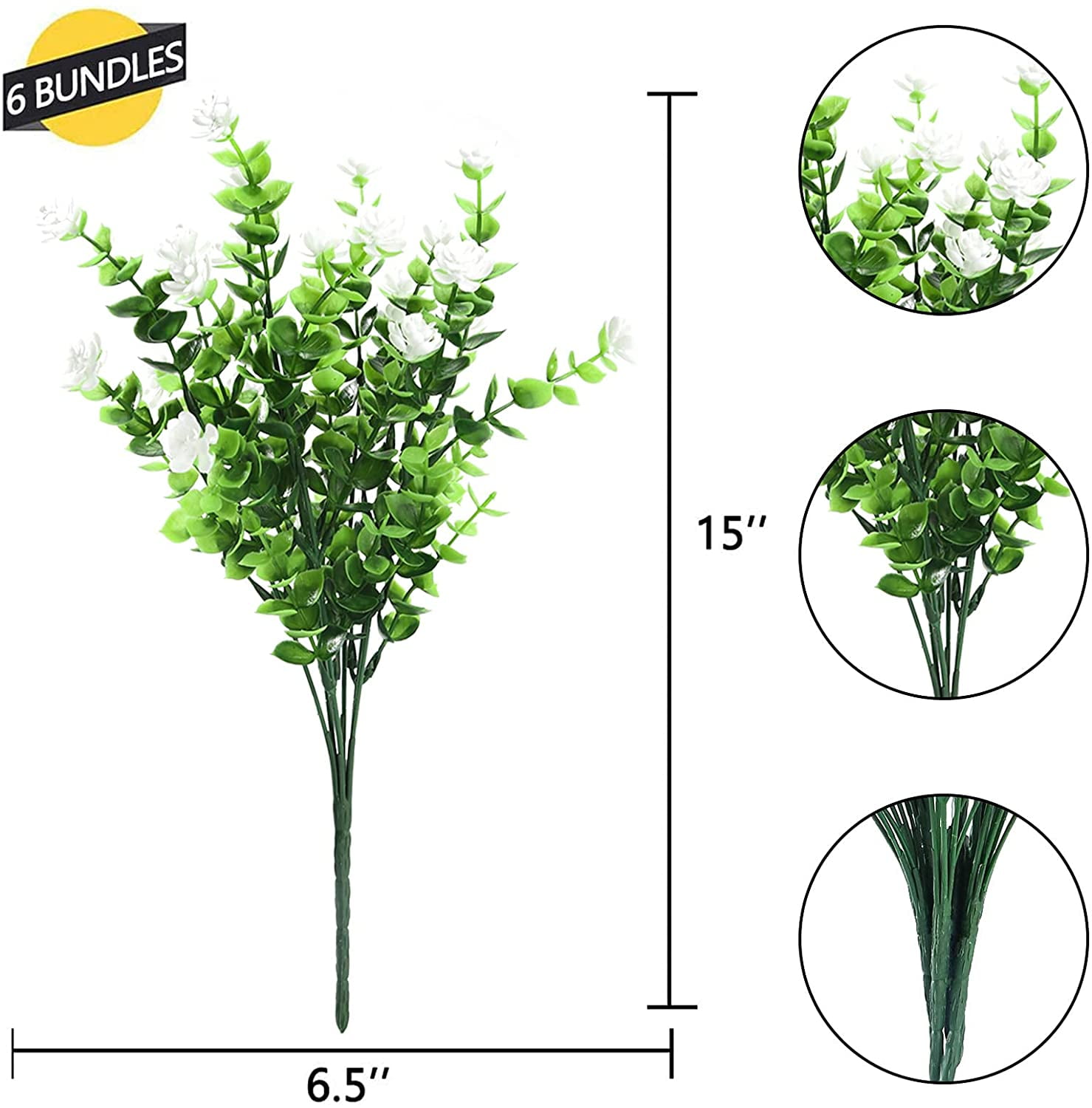 Artificial Flowers Outdoor Fake Flowers for Decoration UV Resistant No Fade Faux Plastic Plants Garden Porch Window Box Décor (6 Bundles, 4#White)