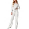 thumbnail image 5 of JWD Women's Off Shoulder 2 Piece Knit Matching Set Long Sleeve Pullover Top with Drawstring Wide Leg Pants Light Gray L, 5 of 6