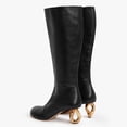 thumbnail image 4 of FSJ Women Stylish Chain High Heel Knee High Boots Rounded Closed Toe Side Zip Wide Calf Boots Fashion Casual Outing Shoes Size 12 Black, 4 of 4