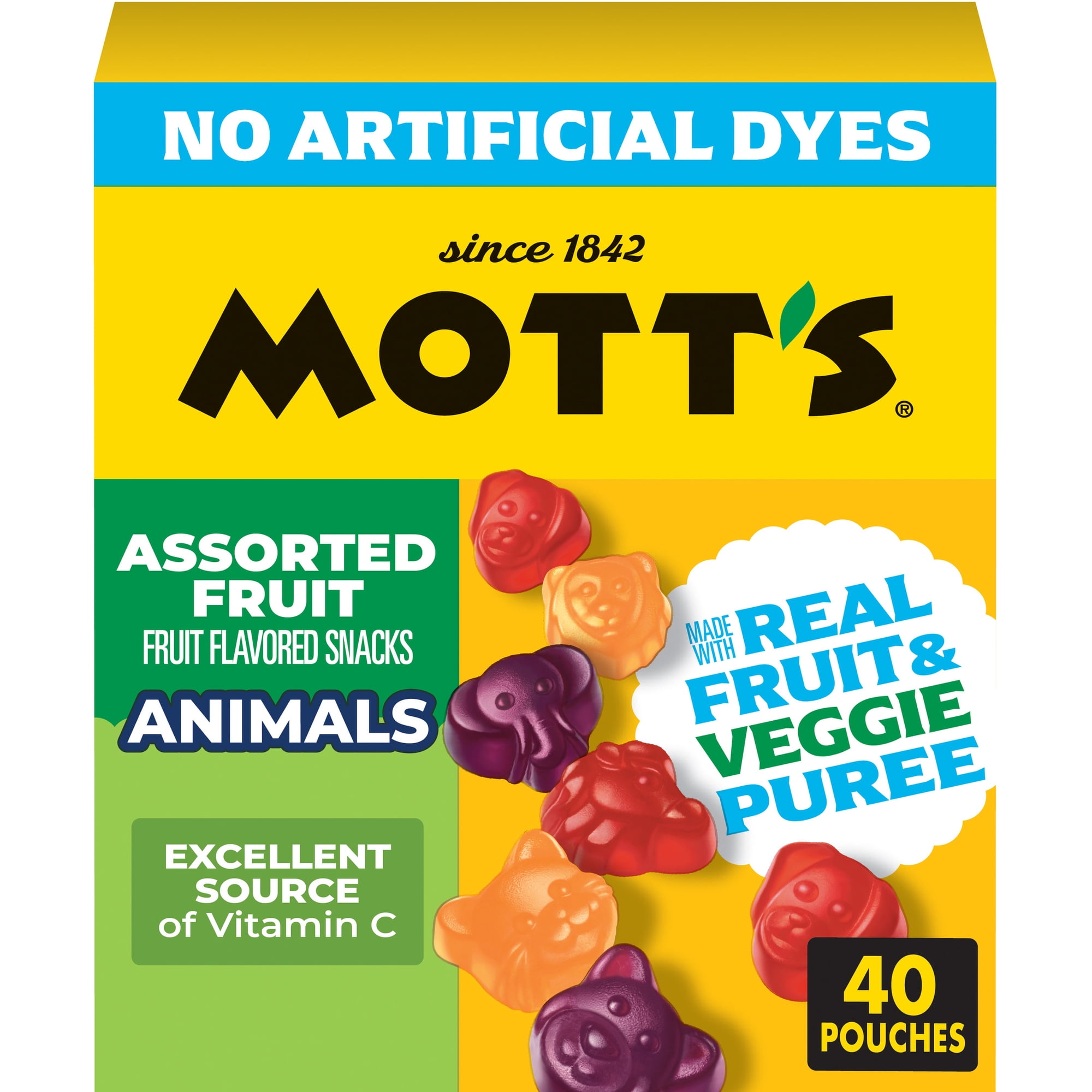 Mott's Assorted Animal Shapes Fruit Flavored Snacks, Made with Real Fruit Puree (40 Pack)