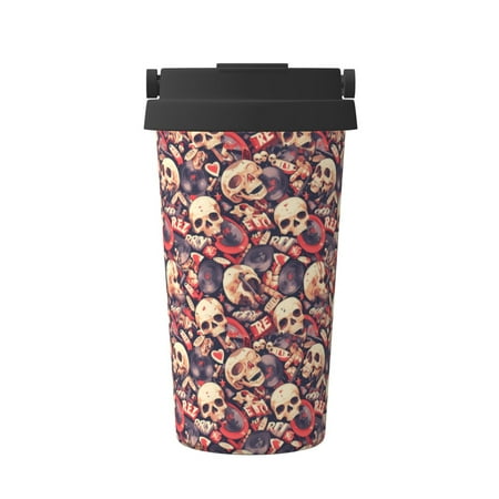 

Gaeub Skull rock record artist Print Travel Mug Insulated Coffee Mug with Leakproof Lid Travel Coffee Mug Vacuum Stainless Steel Double Walled Reusable Coffee Cup