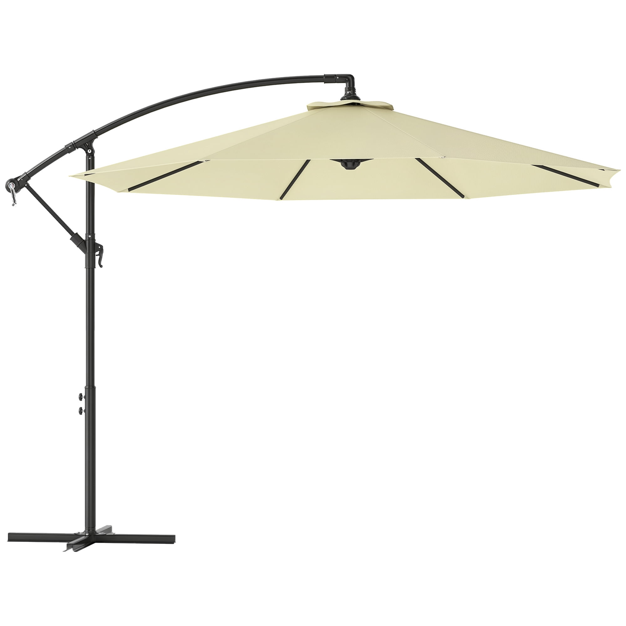 Outsunny 10' Cantilever Hanging Tilt Offset Patio Umbrella with UV & Water Fighting Material and Cross Base (Weight Not Included), Beige