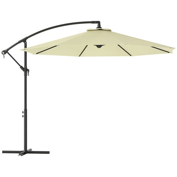 PINDEE 10' Cantilever Hanging Tilt Offset Patio Umbrella with UV & Water Fighting Material and Cross Base,High-quality materials, strong and reliable,Beige