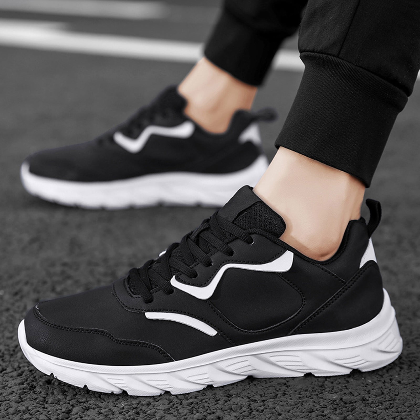 LEEy world Mens Sneakers Men s Sneakers Leather Casual Shoes for Men Breathable Business Casual Sneaker Retro Fashion Sneaker White Walmart