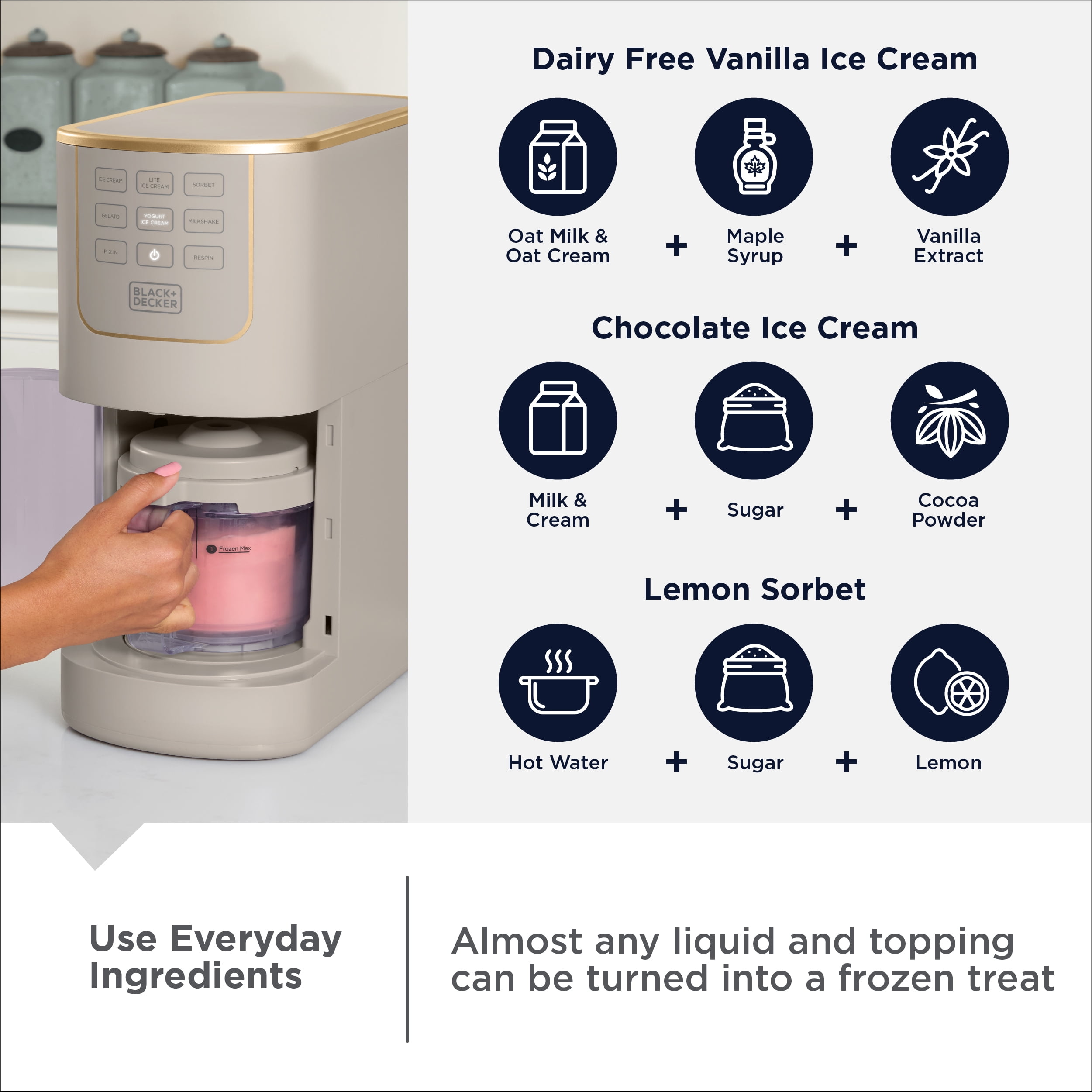 BLACK+DECKER Ice Cream Maker for Frozen Treats, Milkshakes, Sorbet, Gelato, Mix-Ins, Yogurt Ice Cream