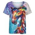 thumbnail image 3 of Puntoco Blusa de manga corta informal con estampado de sol vintage para mujer Puntoco Puntoco-3620, 3 of 9