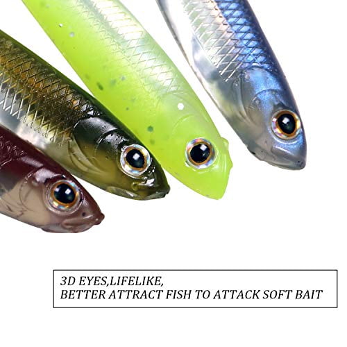 6Pcs Soft Minnow Shad Fishing Lures Worms Bass Baits Paddle Tail Lures 