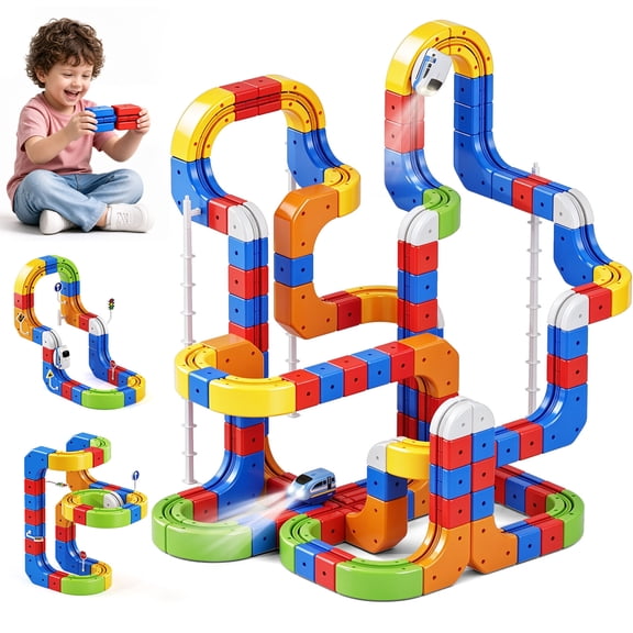 Dimoarch 172PCS Building Toys for Kids Ages 3 4 5 6 7 8, 3D Cube Track Magnetic Building Blocks with Electric Train Set, STEM Christmas Birthday Gift for Boys Girls