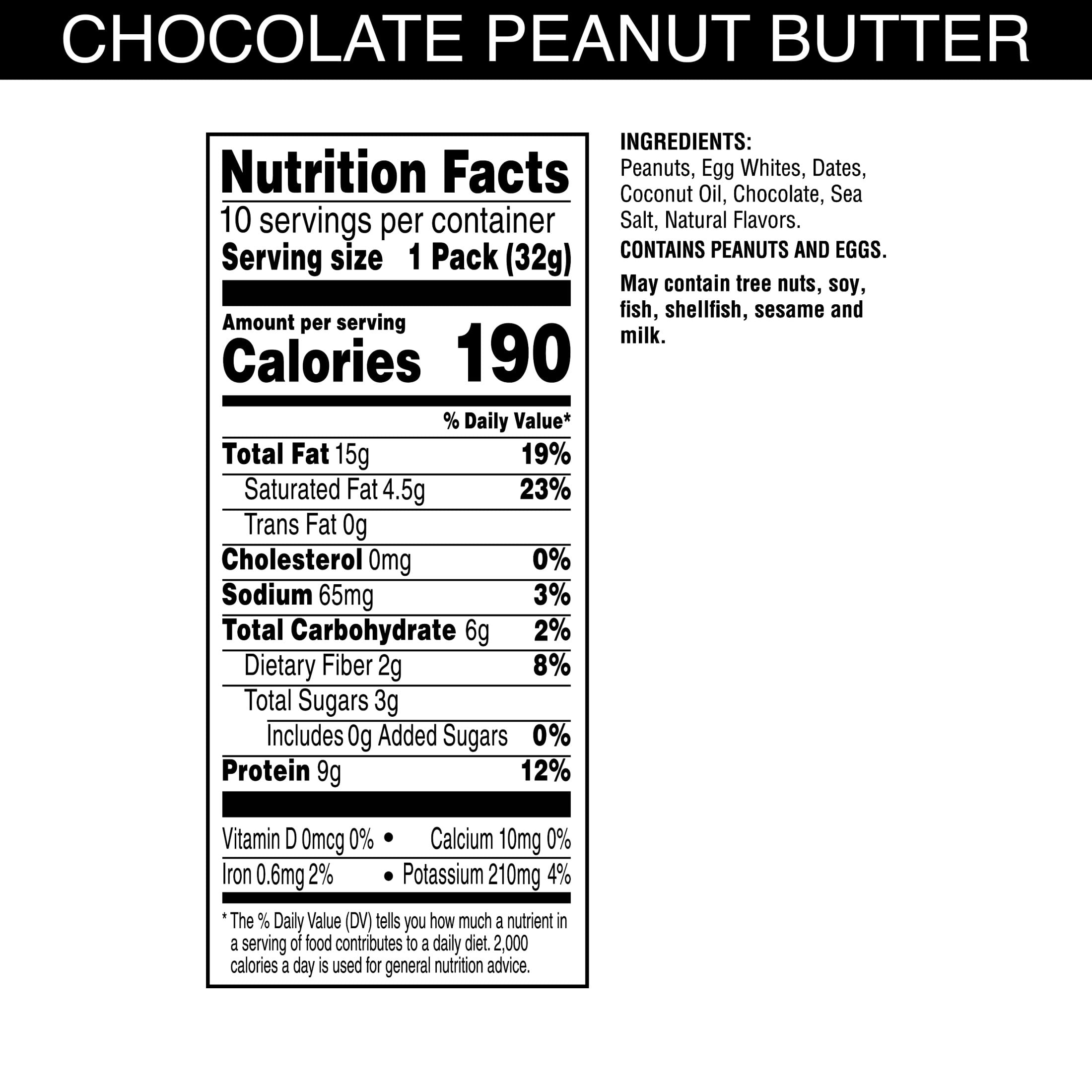 RX Nut Butter Gluten-Free Chocolate Peanut Butter, Protein Snack, 10 Count