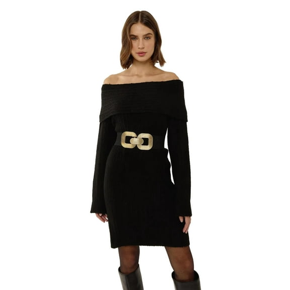 Off Shoulder Striped Knit Dress