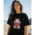 thumbnail image 4 of Women's T-Shirts, Lucky Cat Animal Kitten Cotton Crewneck Tee Short Sleeve Casual Tops Loose Graphic T-Shirt Black, 5XL, 4 of 7