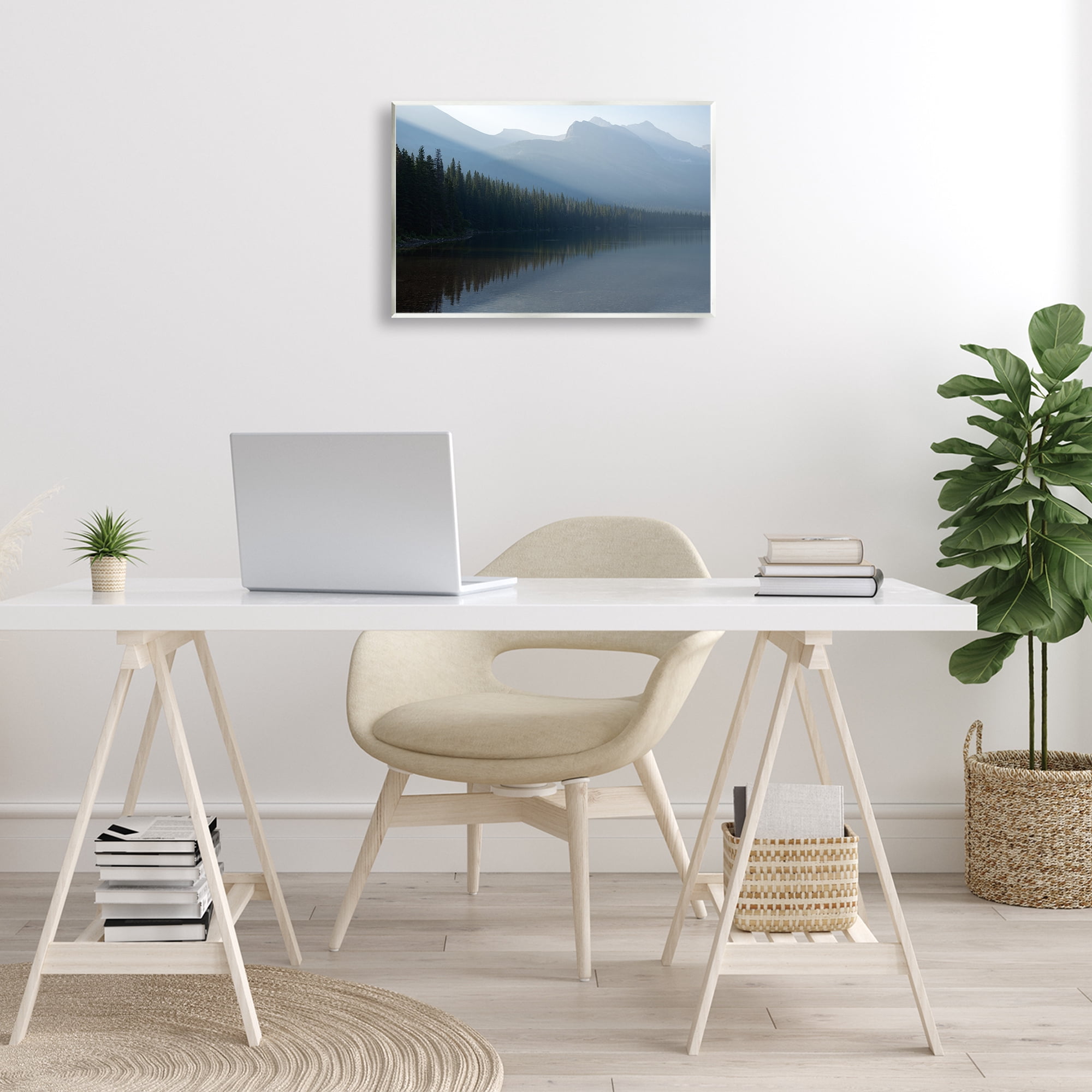 Stupell Industries Foggy Lakeside Trees Landscape Photography Unframed Art Print Wall Art, 19 x 13