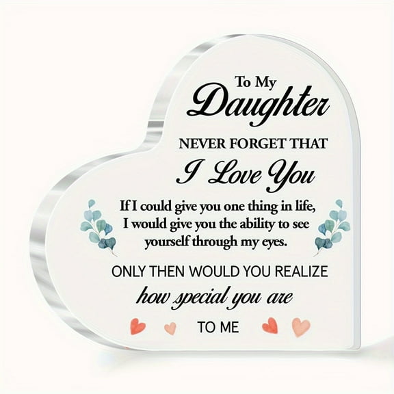 Sentimental Heart-Shaped Acrylic Plaque For Daughter - Touching Message From Dad Angel Theme Tabletop Decor With Floral Design Perfect Gift To Express Love