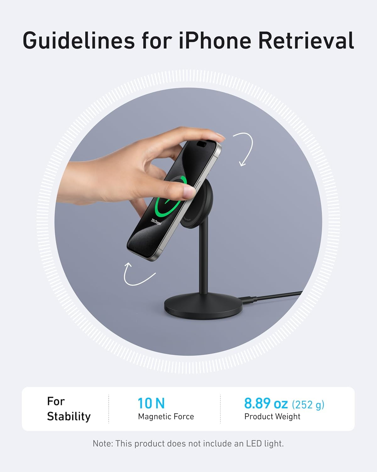 Anker MagGo iPhone 17 MagSafe Charger Compatible Stand, 15W Fast Magnetic Wireless Charging Station, Qi2 Certified 360° Wireless Charger, Magnetic Stand (No Adapter)