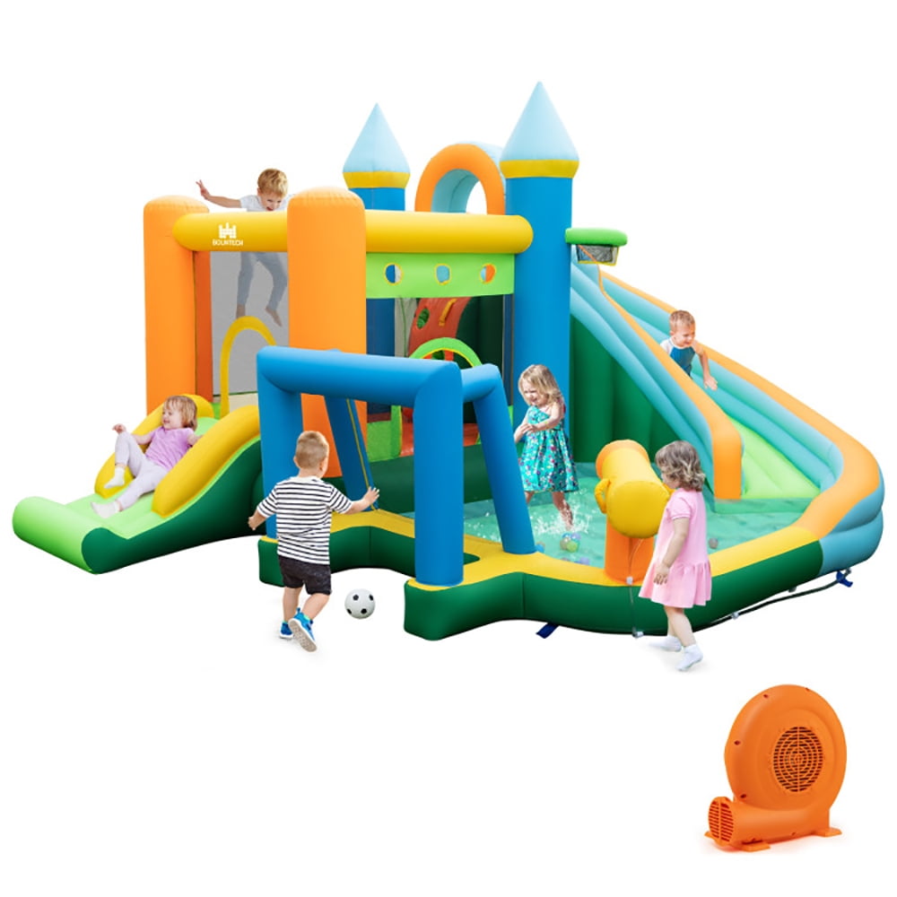 Spaco Inflatable Water Slide with Dual Slides and Splash Pool, Bounce House with 680W Blower, Inflatable Water Park for Kids Backyard Summer, Multi-color