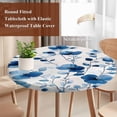 thumbnail image 3 of Blue Floral Spring Round Tablecloth 36-44 Inch Round Fitted Table Cloth with Elastic Edge, Vintage Botanical Blossom Flower Waterproof Table Cover Protector for Outdoor Picnic Party Dining, 3 of 6