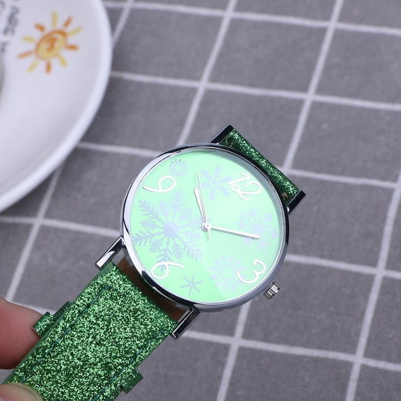 Raindrops Cute Watches for Women Green Stainless Steel 1Pack Timekeeping Fashionable Christmas Celebration