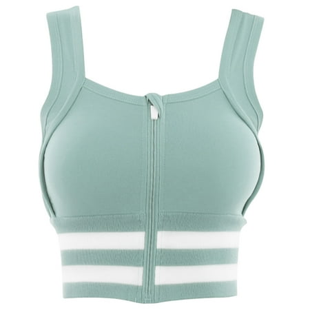 

YUUZONE Women Yoga Sports High Impact Bra Push Up Zipper Shockproof Workout Brassiere Fitness Running Quick Dry Stripes Crop Top