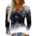 thumbnail image 2 of Lilgiuy Womens Shirts Christmas V-Neck Print Long Sleeve Tops Printed Regular Blouse for Women Trendy Going Out, 2 of 5