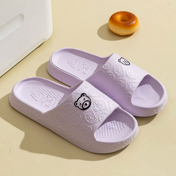 Zapatillas con estampado de oso para mujer y hombre, zapatos antideslizantes de suela suave, ligeros y cómodos, para el baño y el verano
