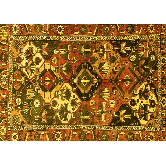 Ahgly Company Machine Washable Indoor Rectangle Persian Yellow Traditional Area Rugs, 2' x 3'