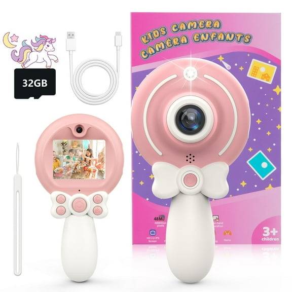 Kids Camera Toys for 3-8 Year Old Girls Boys,Children Digital Video Camcorder Camera, Best Chritmas Birthday Festival Gift for Kids - 1080P HD Video Selfie Camera with 32G SD Card/Pink