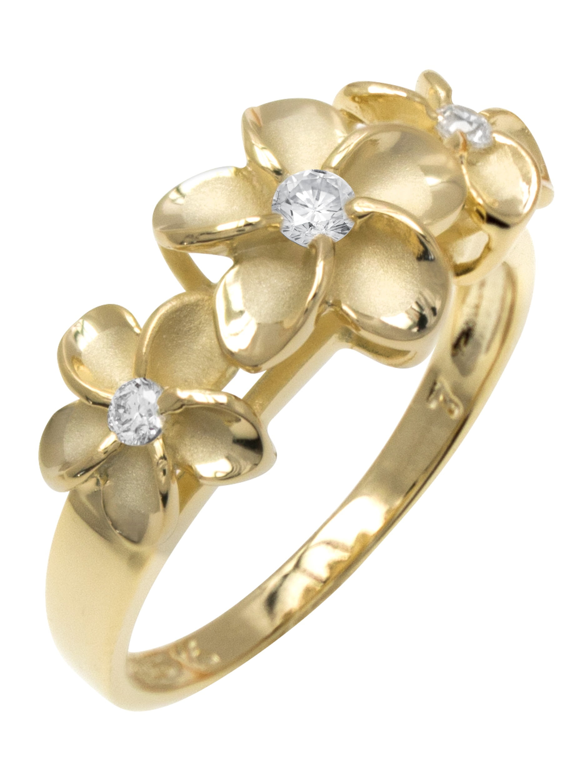 Honolulu Jewelry Three Plumeria Ring with 14K Gold Finish over