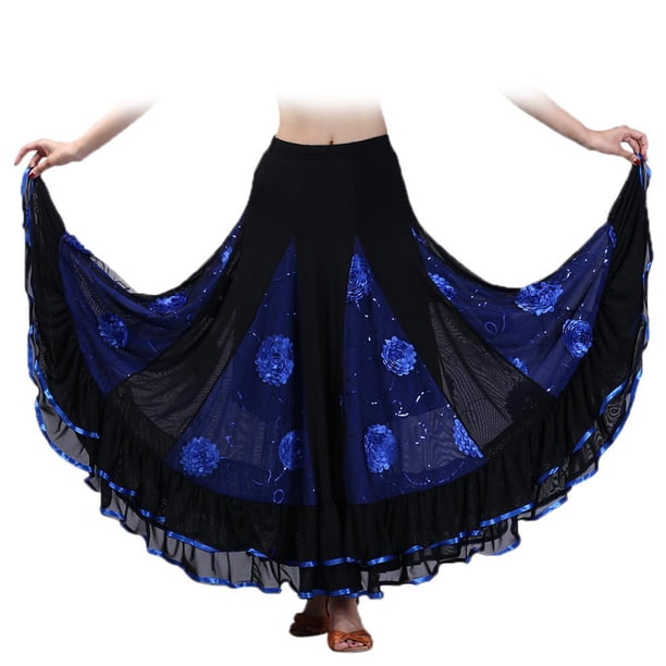 Vestido de baile latino Zulema con lentejuelas grandes para Tango Ballroom Rumba azul