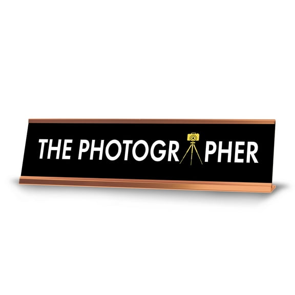 The Photographer Camera, Gold Frame, Desk Sign (2x8)