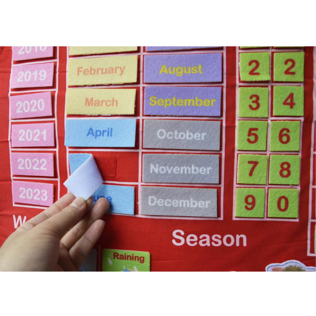 Hanging Learning Calendar w/ Station Creative Children Educational Toys Red 