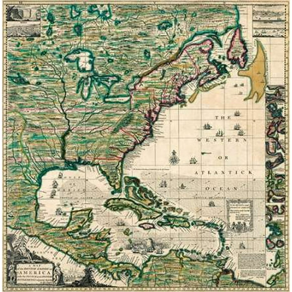 America Septentrionalis A Map of the British Empire in America, 1733 Poster Print by Henry Popple (12 x 12)
