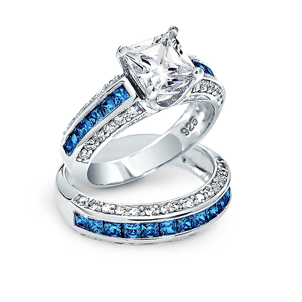 bling jewelry simulated sapphire cz princess cut wedding ring set silver walmartcom - Engagement Wedding Ring Sets bling jewelry simulated sapphire cz princess cut wedding ring set silver walmartcom - Engagement Wedding Ring Sets