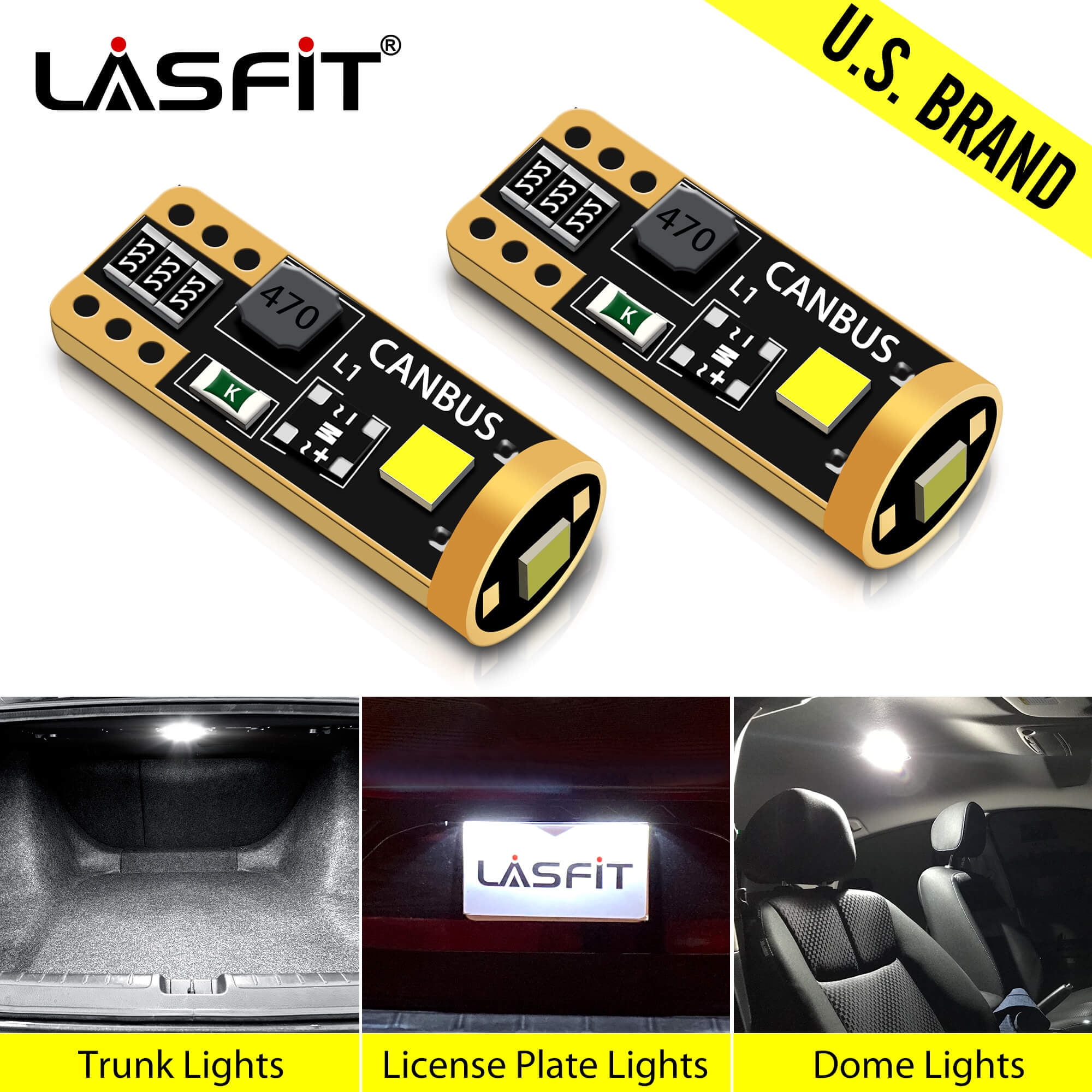 LASFIT LED License Plate Tag Light Bulbs Kit for Ford GMC T10 6000K Bright White 