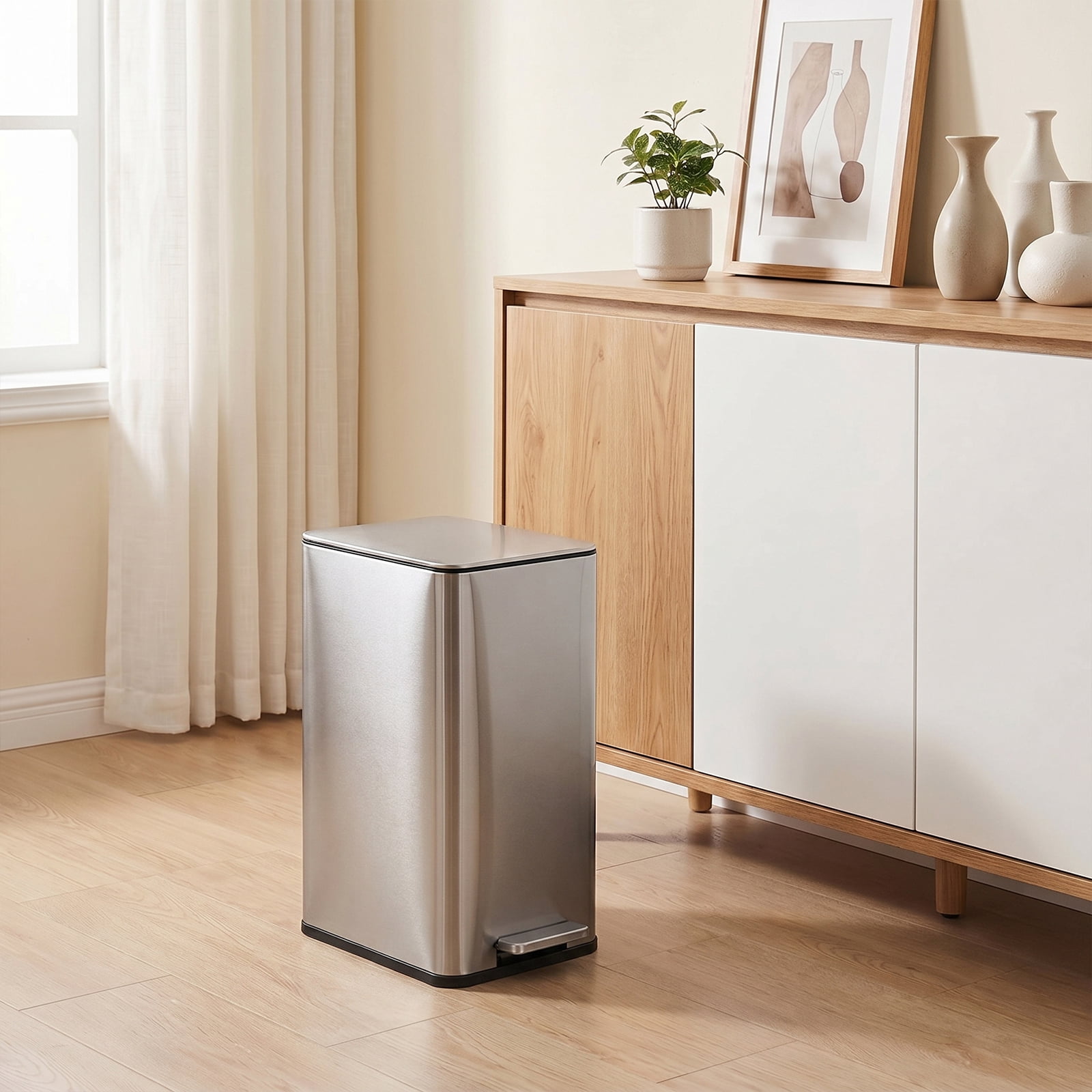 Simplykleen 10L/2.6 Gallon Rectangular Step Trash Can Stainless Steel with Removable Inner Bucket for Kitchen Bathroom Silver