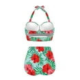 thumbnail image 4 of Suhoaziia Green Leaves Red Flowers Women Tankini Swimsuit 2 Piece Breathable Swimsuit Cover Up Bikini Underwear,Ruched Tie Knot Bathing Suits High Waist Bikini for Gym Sports Size M, 4 of 6