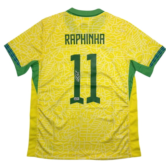Autographed/Signed Raphinha Raphael Belloli Brazil Yellow Soccer Jersey Beckett BAS COA