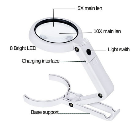 5x 10x Magnifying Glass With 8 Led Lights Usb Handheld Magnifier Foldable Stand Desktop Table 5x 10x Magnifying Glass With 8 Led Lights Usb Handheld Magnifier Foldable Stand Desktop Table