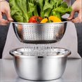 thumbnail image 4 of Lavabo de acero inoxidable 3 en 1, lavabo multifuncional con rallador y colador en juliana para frutas y verduras, juego de cuenco para lavar arroz y verduras, 4 of 5