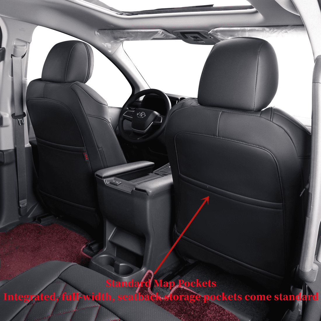 coverdream Sienna Car Seat Covers Custom Fit for 2011-2020 Toyota Sienna LE,XLE,Limited,L,XLE Premium,Limited Premium,7-Seater Leather Auto Seat Covers(Full Set,Black/Red)