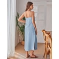 thumbnail image 6 of Fiophy,100% Linen Dresses Square Neck Sleeveless Spaghetti Strap Summer Casual Midi Dress with Slit, Blue,L, 6 of 6