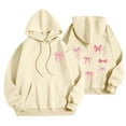 thumbnail image 2 of DDAPJ pyju Womens Oversized Hooded Sweatshirt Teen Girls Cute Bow Graphic Hoodies Fall Casual Y2K Pullover Sweatshirts with Kangaroo Pocket Beige XL, 2 of 5