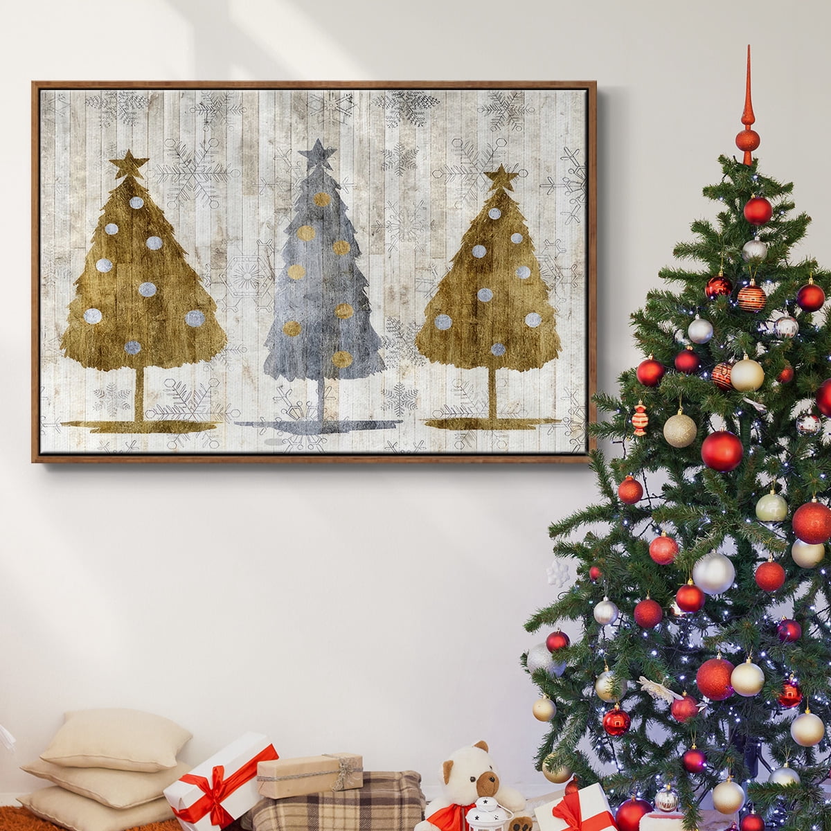 Sophisticated Christmas Collection A - Framed Gallery Wrapped Holiday Canvas - 17 x 25 - Rosewood Frame