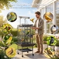 thumbnail image 7 of Wliqien 61" Extra Large Bird Cage, Corner Wide Parrot Cage, Large Wrought Iron Rolling Bird Cage with 360 Degree Wheels for African Grey Parrots, Macaw Rooftop Play & Lock Protection, 7 of 7