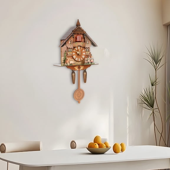 Cuckoo Singing Wall Clock Vintage Pendulum Home Living Room Wooden Art Decor for Hotels, Offices