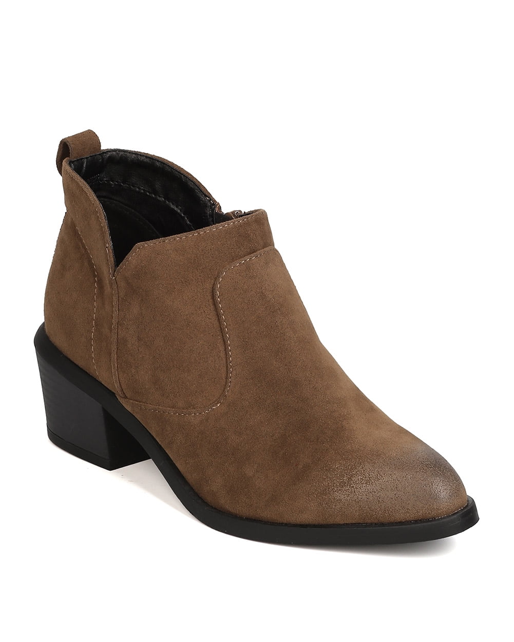 New Women Qupid Thrill09 Faux Suede Pointy Toe Stacked Chunky Heel