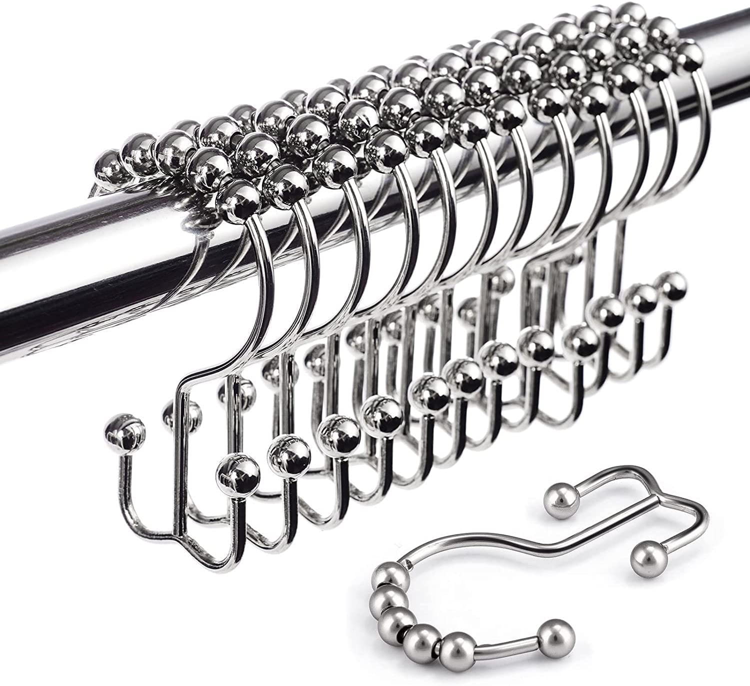 Shower Curtain Hooks Rings,Stainless Steel Double Glide Shower Hooks