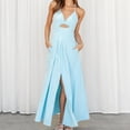 thumbnail image 5 of Wycnly Summer Dresses for Women Beach Party Sexy Hollowed Waist Swing Spaghetti Strap Maxi Dresses with Pocket 2025 Sleeveless V-Neck Solid Long Formal Dress Light Blue m, 5 of 6
